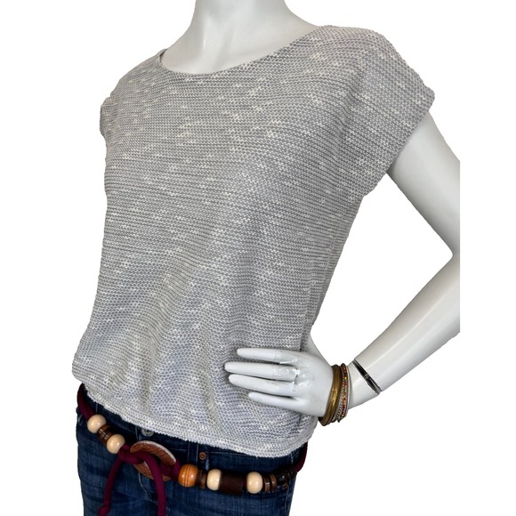 Vintage 70s Cos Cob Textured Knit Top Short Sleeve Banded Grey Size Small EUC - Picture 8 of 10